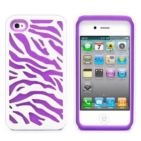 Wholesale iPhone 4 4S Zebra Hybrid Case (White-Purple)